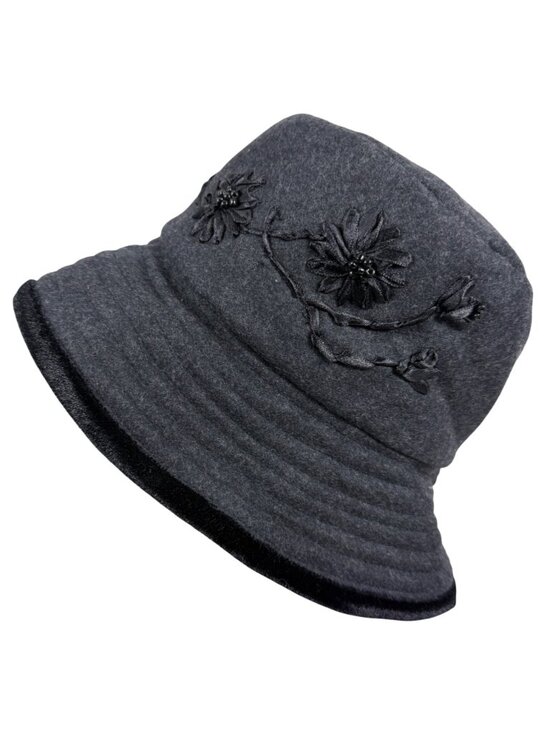 NWT Gantos Charcoal Gray Embroidered Floral Bucket Hat With Velvet Brim -Womens main image 6